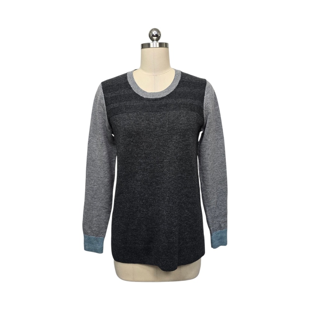 Toad&Co Womens Medium Grey Lambswool Colorblock Long Sleeve Crewneck Sweater